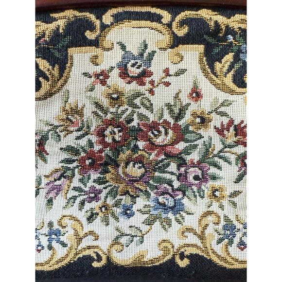 Vintage Tapestry Floral Clutch Purse Handbag Black Kiss Clasp Cottagecore - Picture 4 of 8